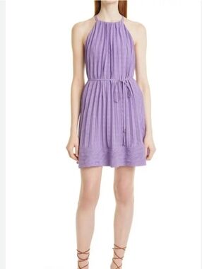 Ramy Brook Bobbi Check Pleated Halter Neck Dress